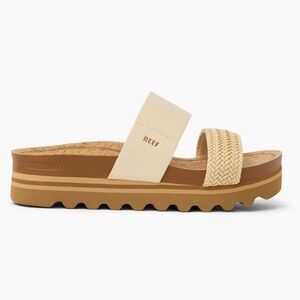 Reef Vista Hi Two-Strap Woven Slide Sandal in Cream and Tan- size 8